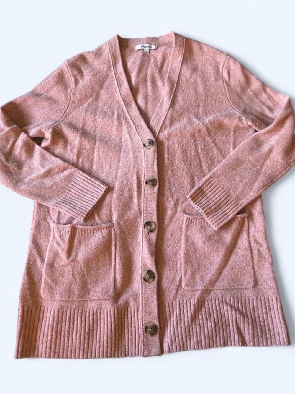 Madewell 100% Merino Wool Pink Nep Button Cardigan Sweater XS With Measurements